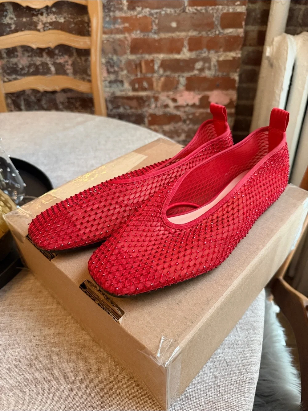J. Crew Red Embellished Slip-On Flats